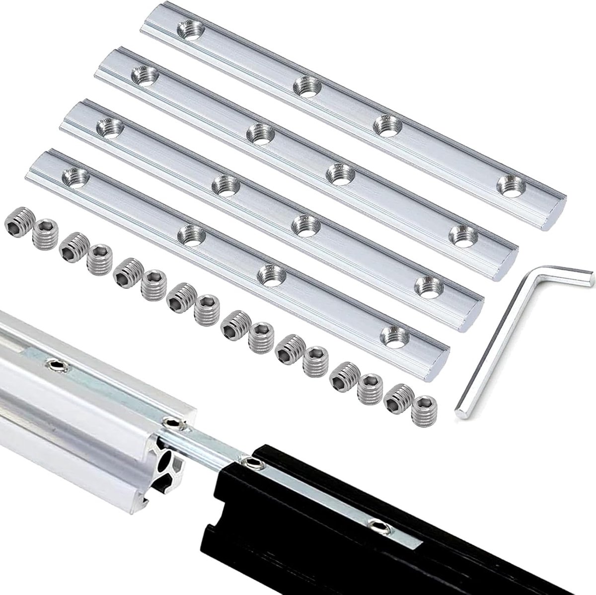 4pcs Straight Line Rail Connectors with Screws, L Type Wrench, 180mm Aluminum Extrusion Profile Connection Inside - ShopVlot