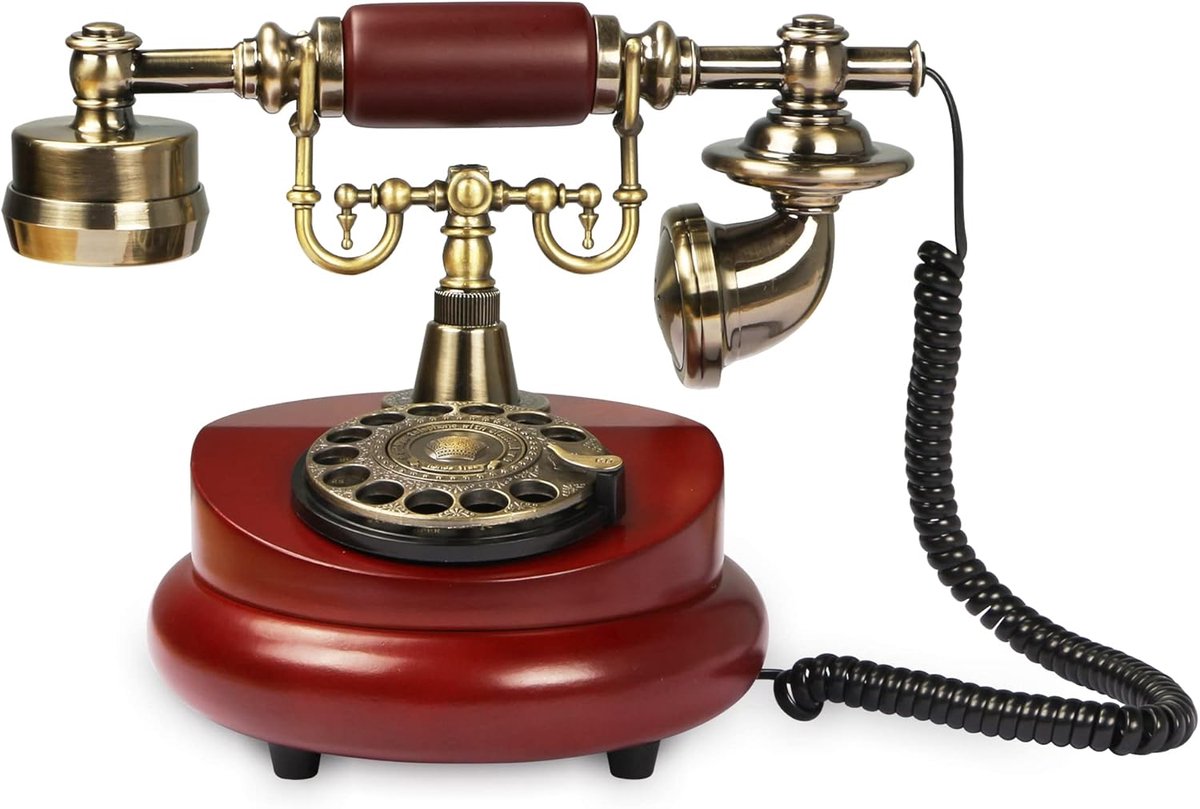 CERRXIAN Rotary Antique Telephone, Retro Fixed Turntable, European Vintage Style Decoration For Home Office (Red - ShopVlot