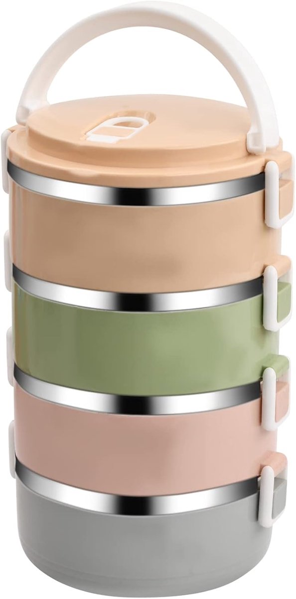 Draagbare lunchbox, 2100 ml, stapelbaar, lekvrij, roestvrij staal, voor kinderen, studenten, werknemers (4 lagen) - ShopVlot