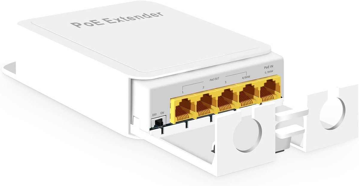 MokerLink Outdoor 5 Port Gigabit PoE Extender, IEEE 802.3 af/at/bt PoE Repeater 90W, 10/100/1000Mbps, 1 PoE in 4 PoE - ShopVlot