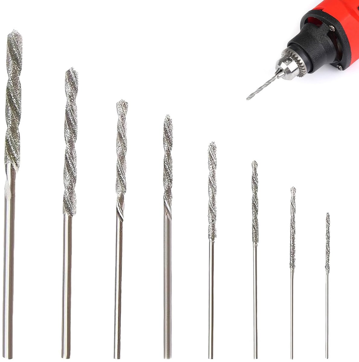 8 stuks diamantboorset, diamantboor, maten van 0,8 mm tot 3,0 mm, nauwkeurige diamantboor, tegels voor glas, keramiek - ShopVlot