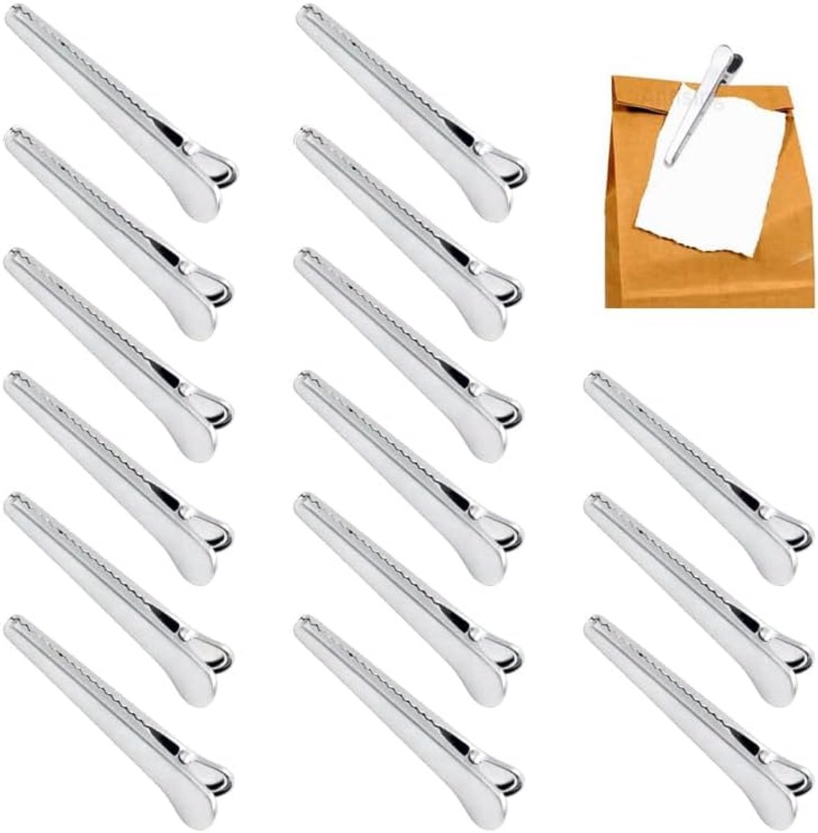 Anlising Set of 15 stainless steel locking clips, sealing clips, pocket clips, metal, alligator hairpins, metal - ShopVlot