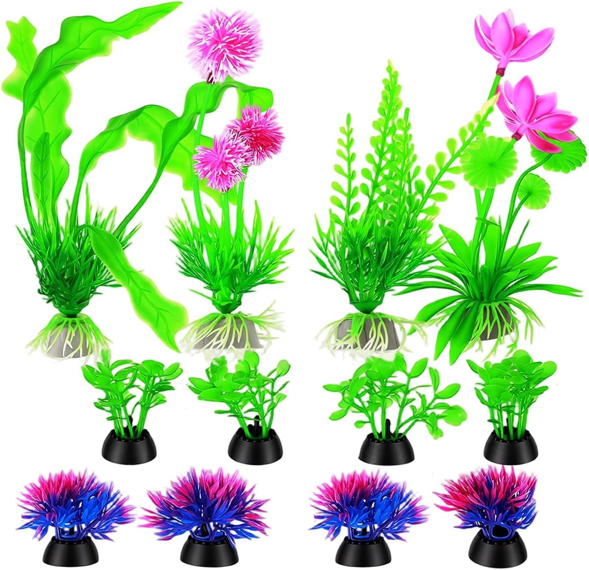 Aquariumplanten kunstplanten, 12 stuks, groene aquariumdecoratie, plastic planten, aquariumaccessoires, waterplanten - ShopVlot