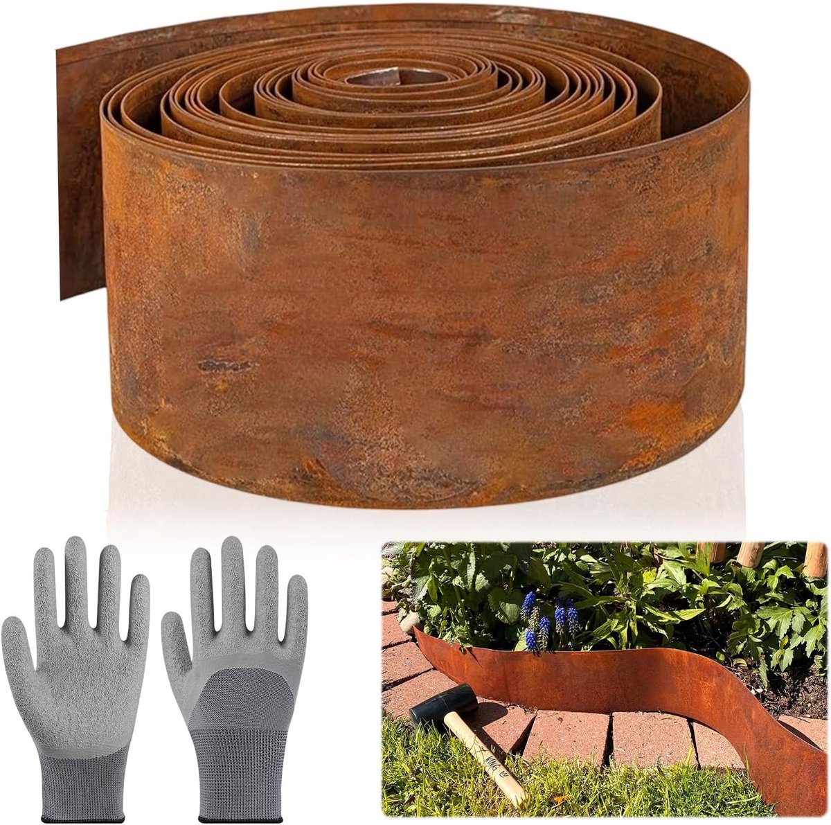 Metal Lawn Edging, 10 m, Rust-Look Bed Edge, 15 cm High, for Delimiting Flower Beds, Garden Paths, Trees, Pebble - ShopVlot