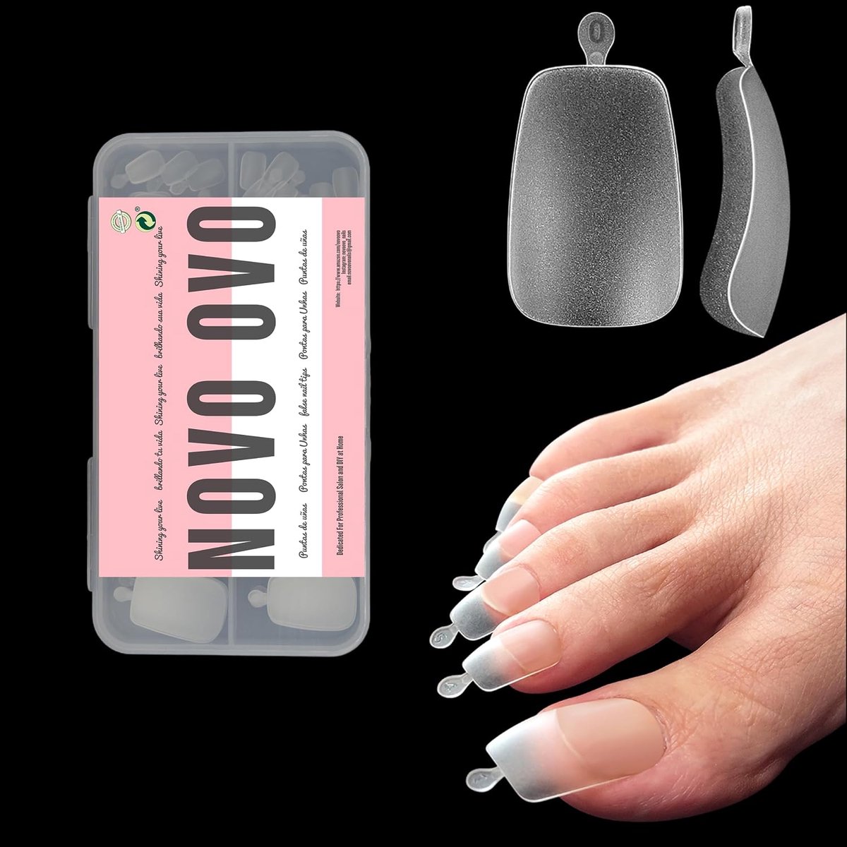 NOVO OVO 120 Pieces Long Curved Toenails Full Cover Long Transparent Matte Nail Pedicure Acrylic Taper Square Soft Gel - ShopVlot
