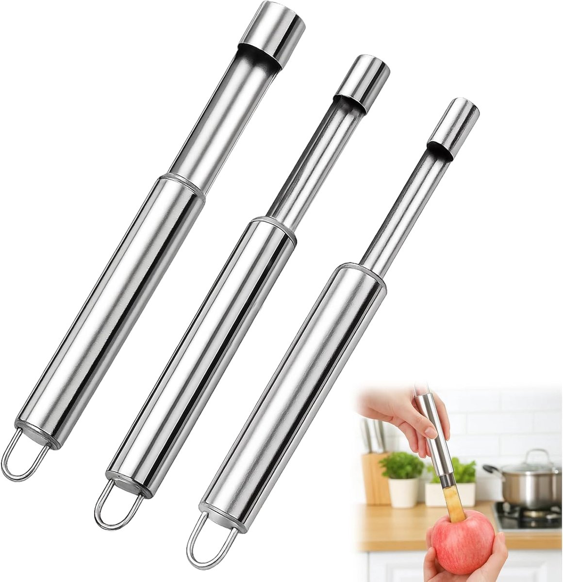 3 stuks appeluitstekers, roestvrij staal, appelpituitstekers, verwijdert pitten van appels en peren, appelstekers voor - ShopVlot