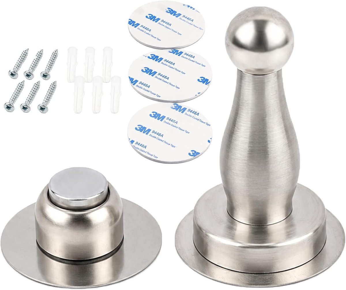 1 set magnetische deurstoppers van roestvrij staal, wandbevestiging voor stille demping, hydraulische deurstopper voor - ShopVlot