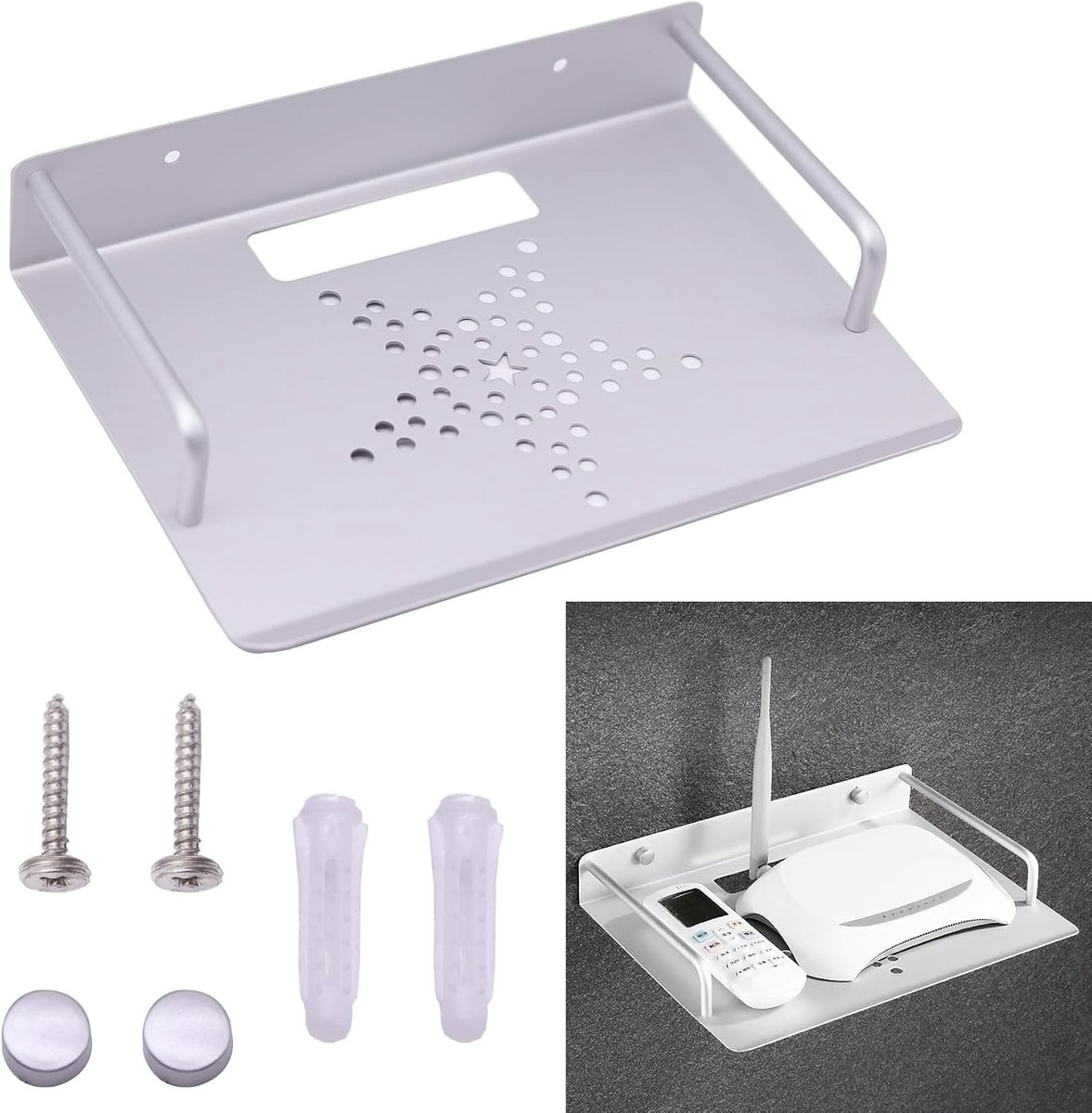 Router Wandmontage, Kleine Projector Plank, Multimediameubel, Sterke Aluminium Houder, TV Box Steun, 23 x 16 cm, Ideaal voor Thuisgebruik en Kantoor