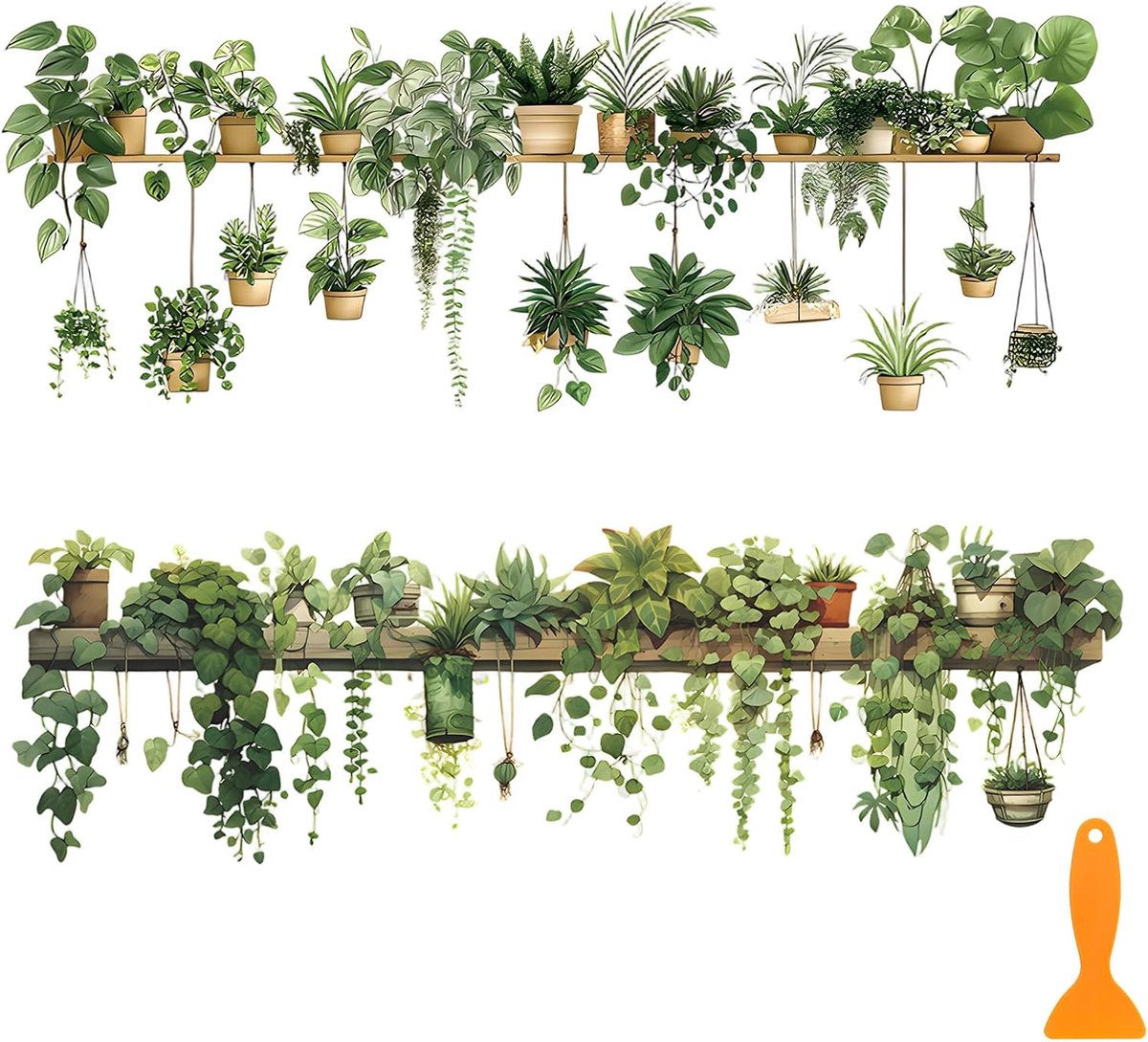 Muurstickers groene planten 30 x 90 cm - pvc - hangende bladeren - wanddecoratie voor woonkamer - ShopVlot