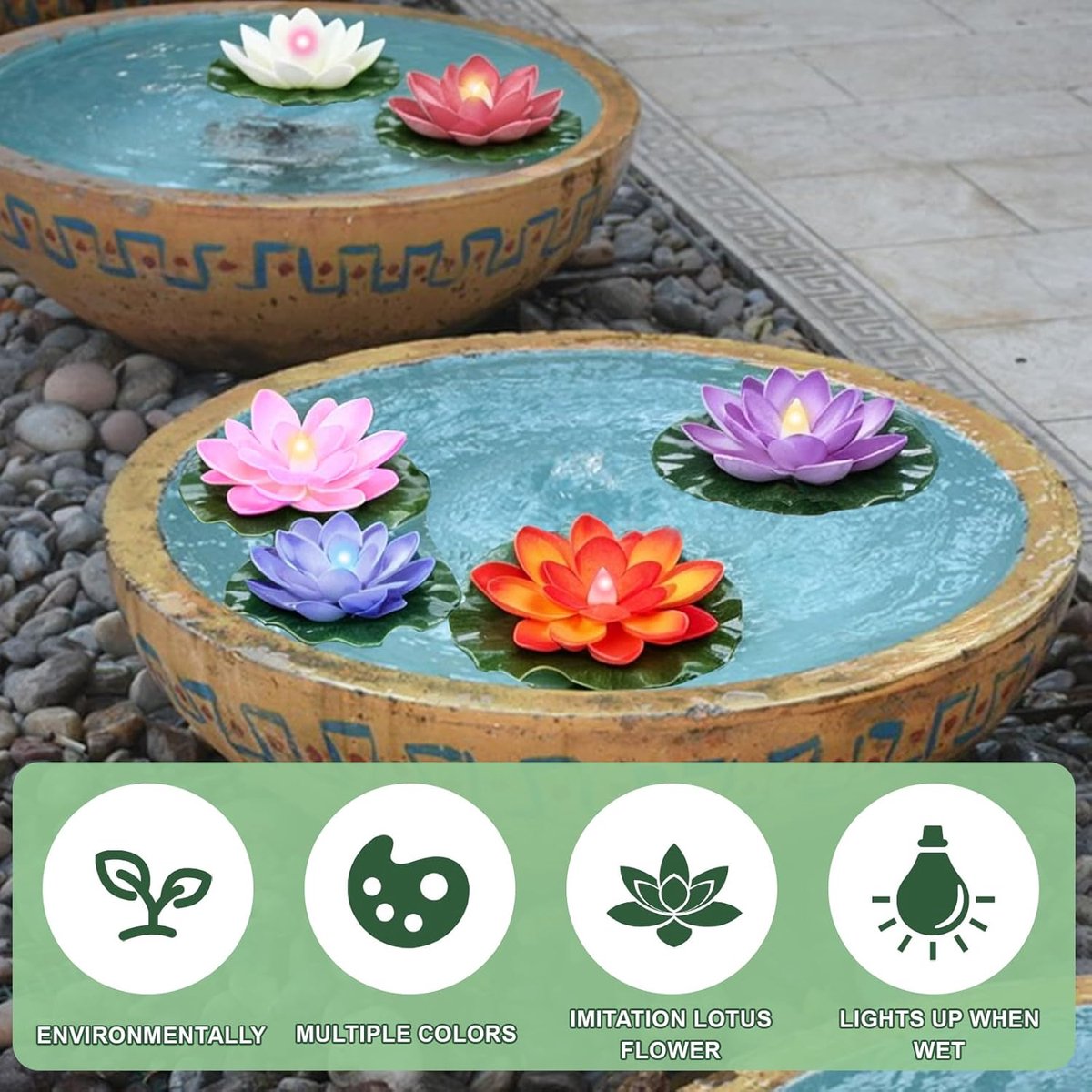 LED lotus verlichting set van 6 - waterdichte bloemen - warm witte nachtlampjes - sfeervolle ambiance voor tuin - ShopVlot