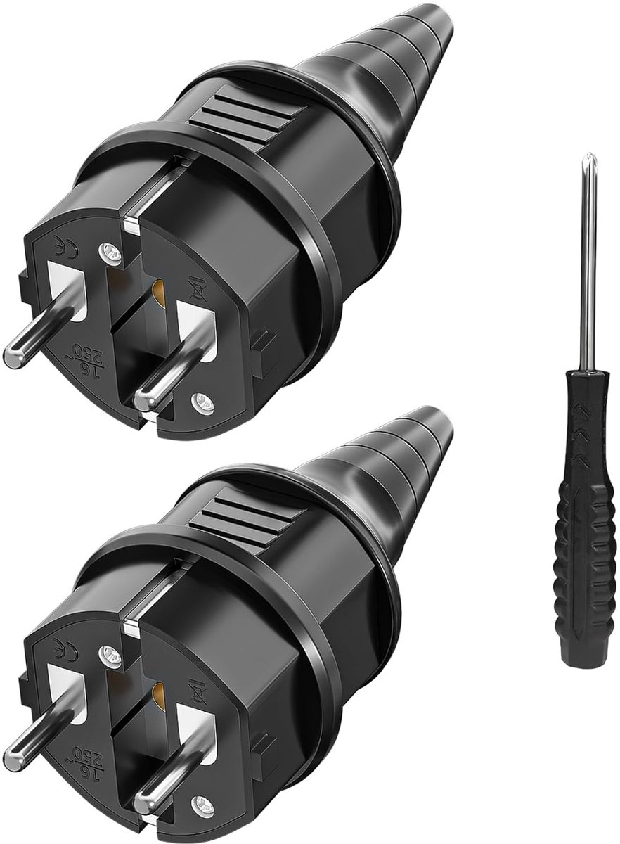 Schuko stekker met buigbescherming - 2 x rubber geaarde stekkers - IP44 waterdicht - ideaal voor buitengebruik - ShopVlot