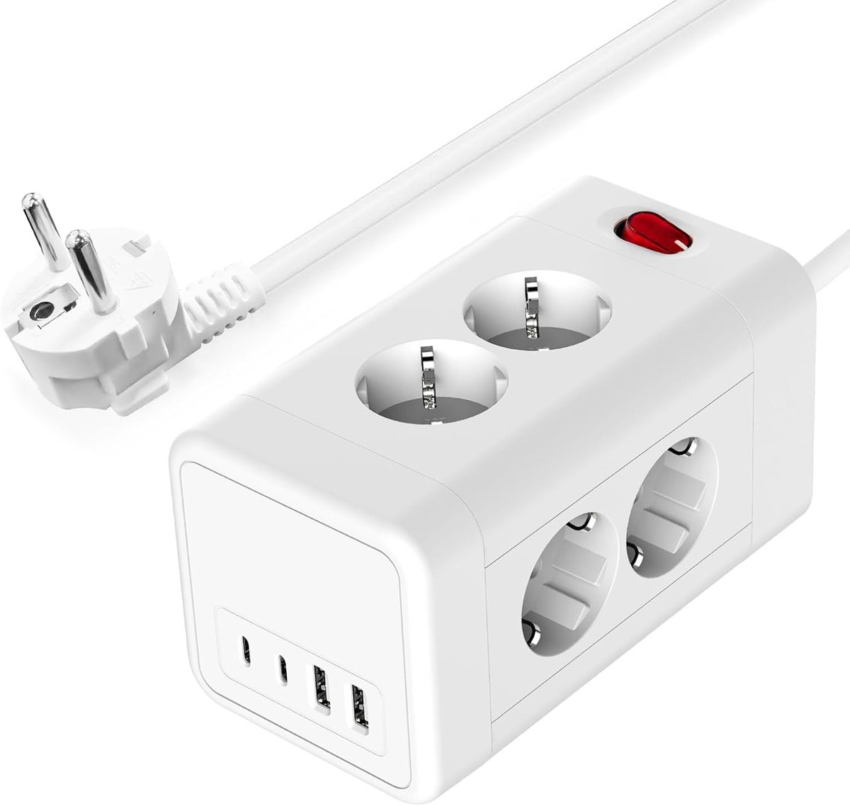 Powerstrip 10-in-1 met USB C - Wandmontage - Schakelaar - Ideaal voor thuis of op kantoor - ShopVlot