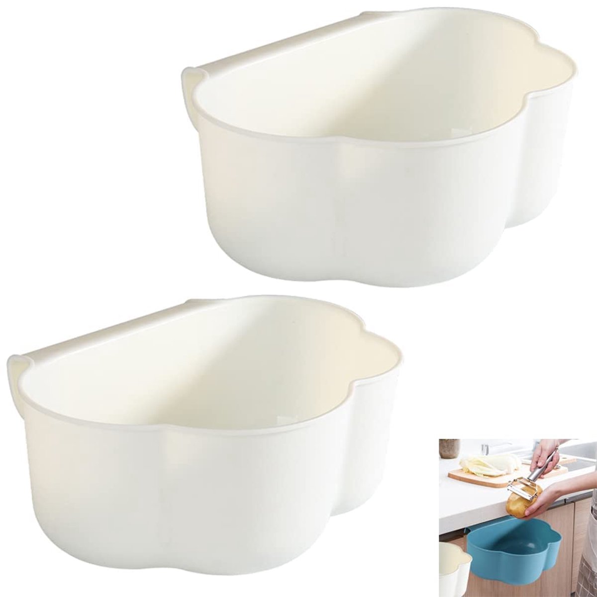 Hangende afvalbak 2pcs - witte kunststof - ruimtebesparend - perfect voor keukenafval - ShopVlot