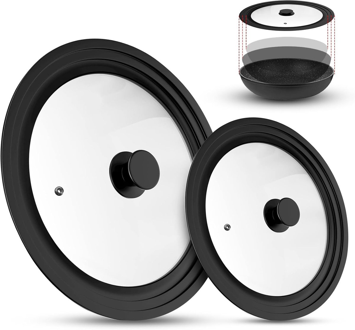 Universele deksel 16/18/20 cm en 24/26/28 cm - Glazen deksel met siliconen rand - Hittebestendig en duurzaam - ShopVlot