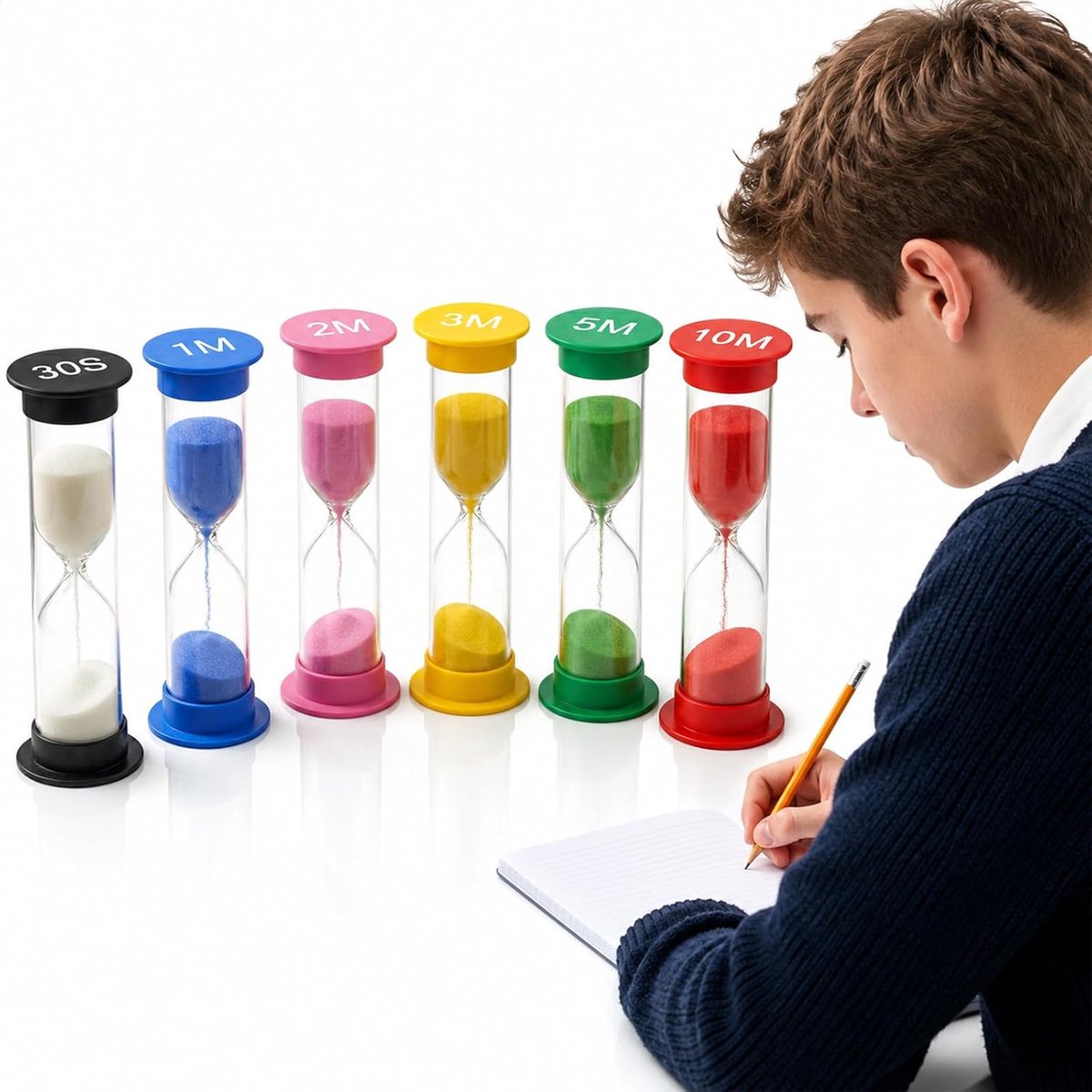 Kleurige zandlopers 6 stuks - plastic - 30 sec tot 10 min - ideaal voor tijdbeheer - ShopVlot