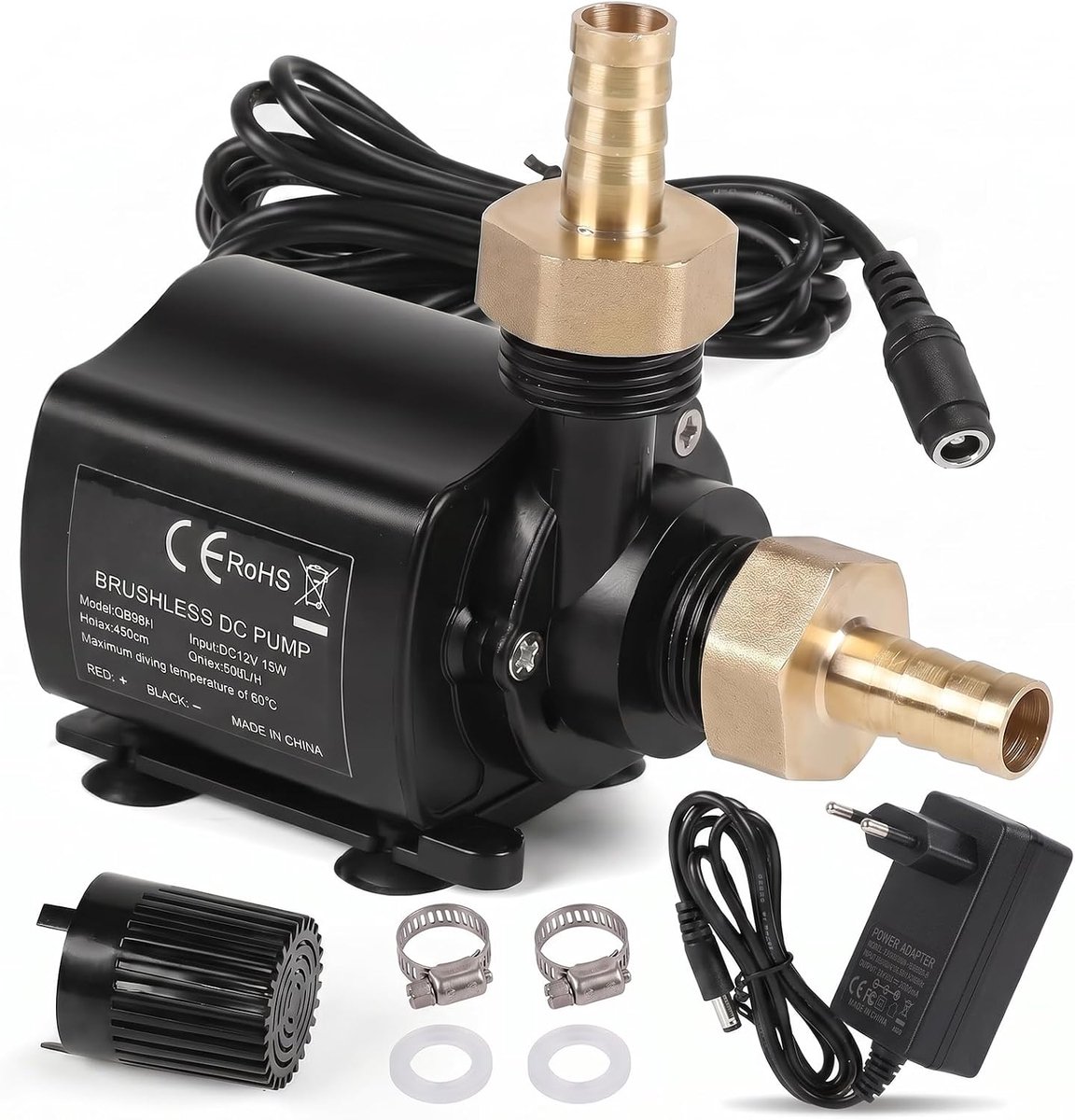 Waterpomp 12 V - mini-dompelpomp 15 W - borstelloze motor - stille watercirculatie - ShopVlot