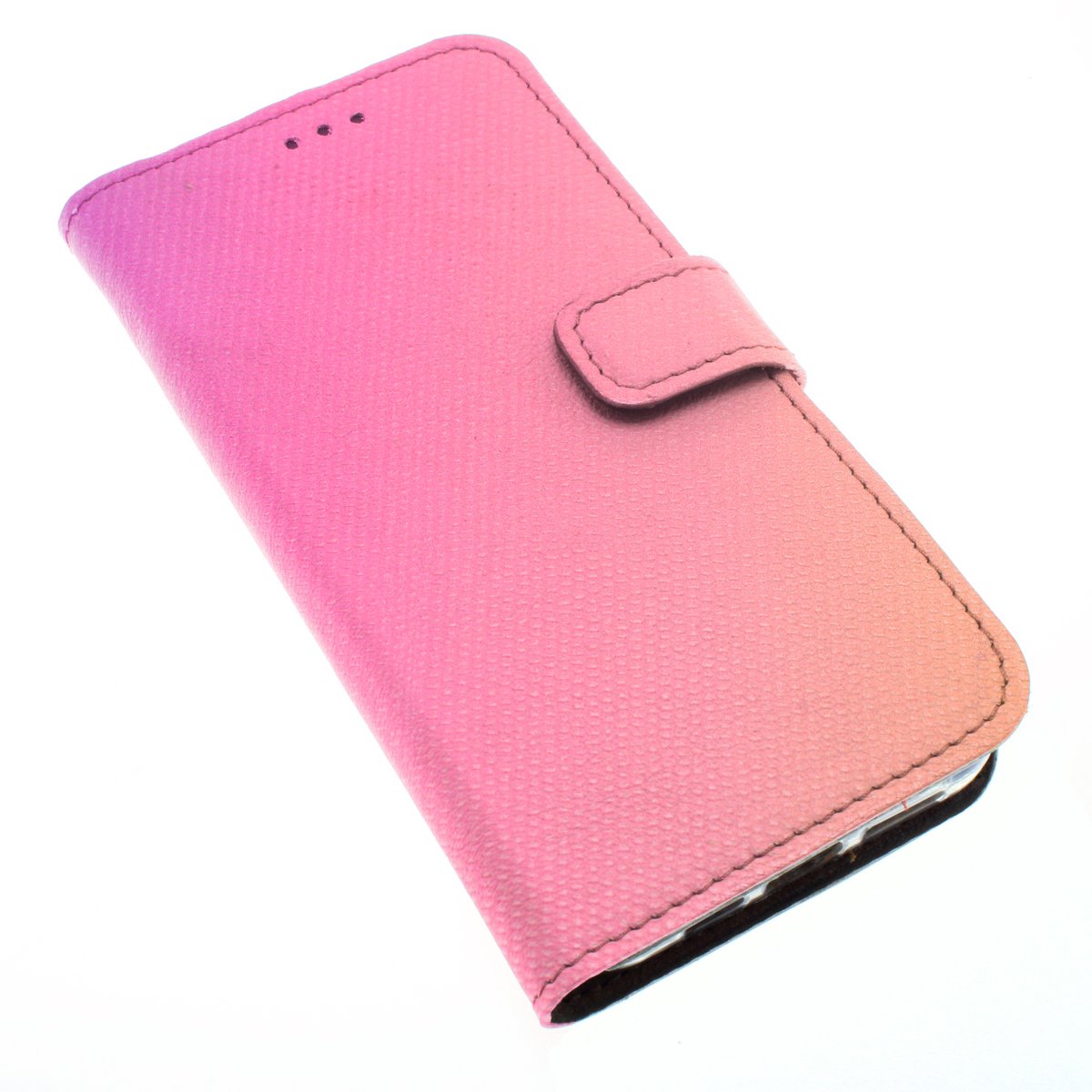 Handgemaakt Zalmroze klafsleer met fijne slangenprint echt leren Samsung Galaxy S21 bookcase hoesje met drie pasjes vak en een briefgeldvak nr-06