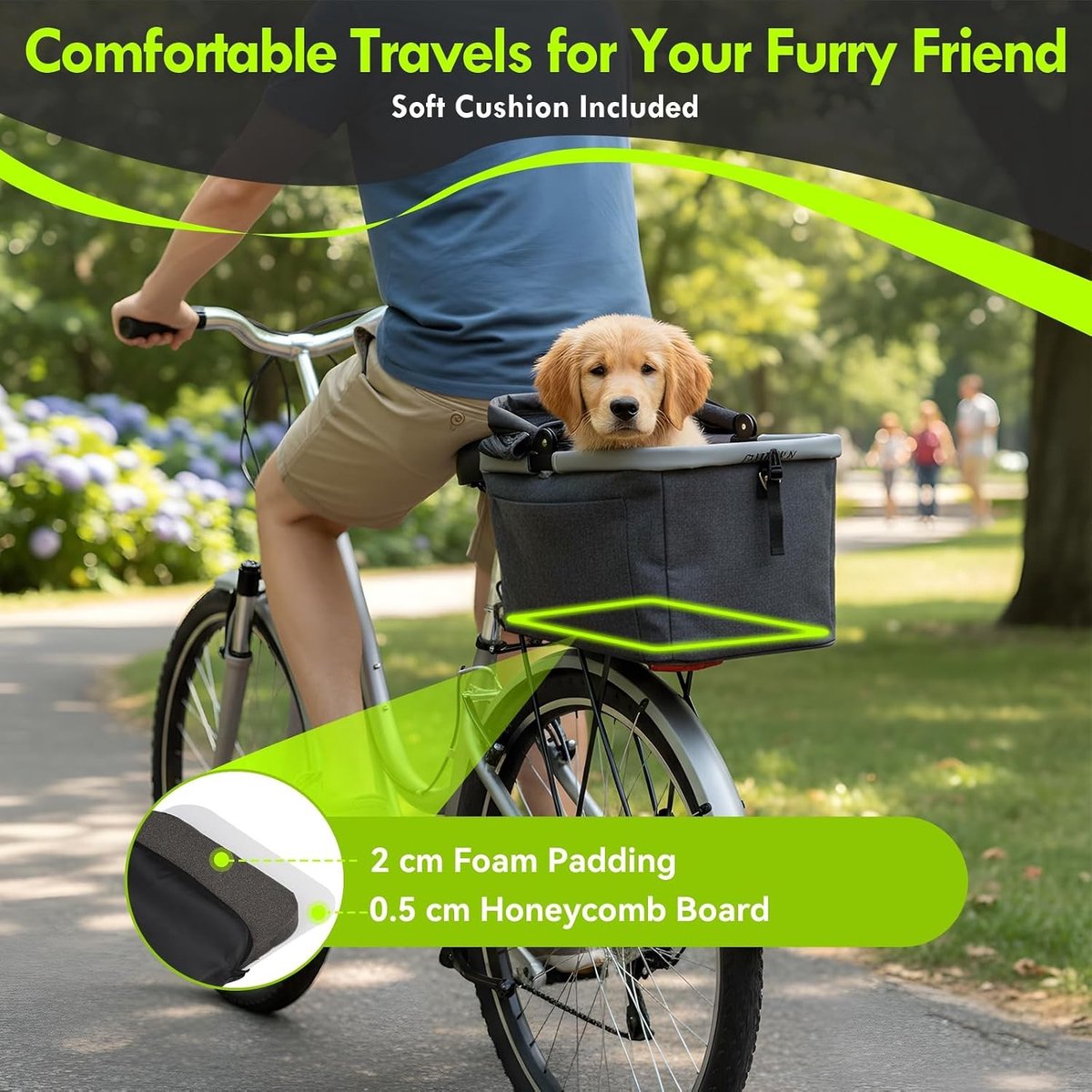 Opvouwbare hondenfietsmand - Zwart - 26 x 38 x 50 cm - Metalen Frame met Zacht Zitkussen - Voor Honden tot 10 kg