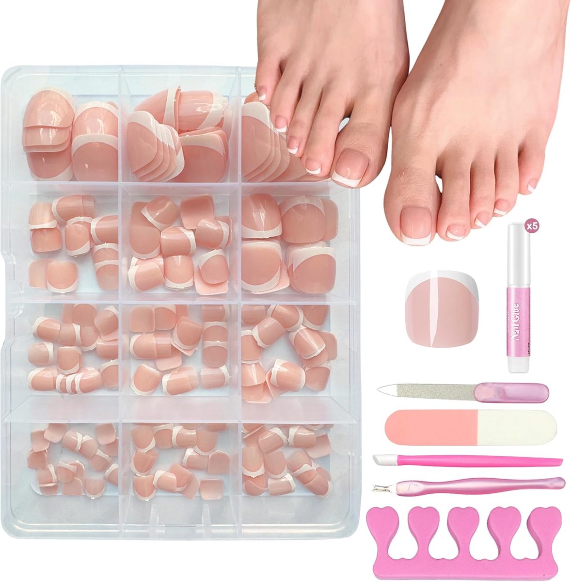 Valse Nagels voor Voeten 240 Stuks - Franse Stijl - 12 Maten - Perfecte Pasvorm - ShopVlot