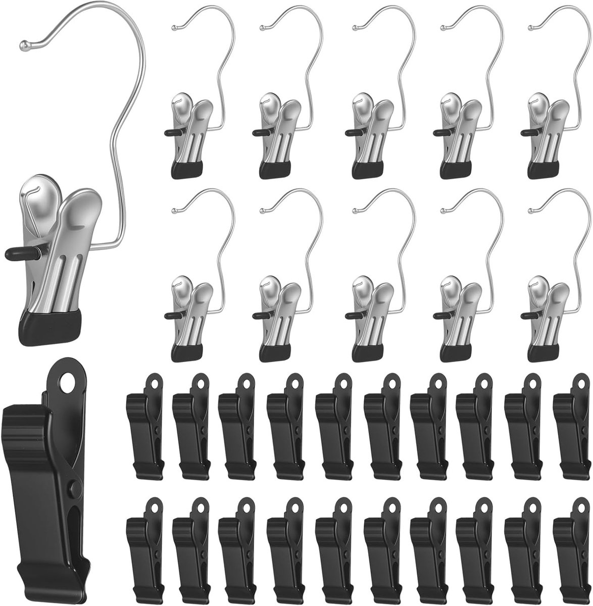 Set van 30 Metalen Klemmen - Zwart - 10 Grote en 20 Kleine Klemmen - Draaibaar Ontwerp - Voor Kleding en Accessoires