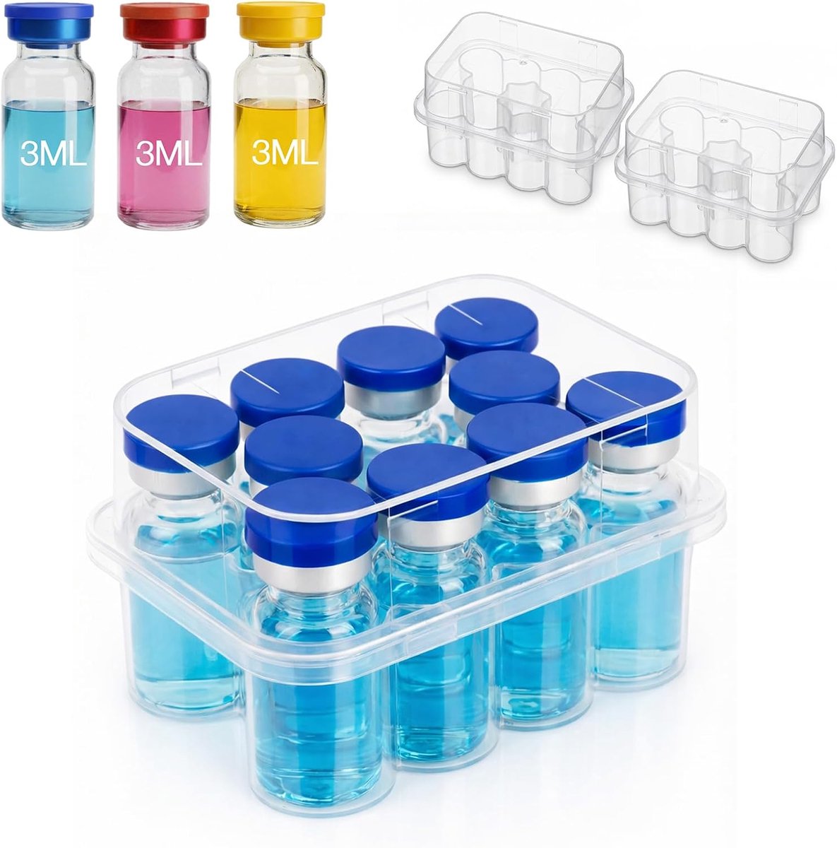 Peptide opslagdoos 10 vakken - transparant kunststof - geschikt voor 1-2 ml flacons - veilige en nette opslag - ShopVlot