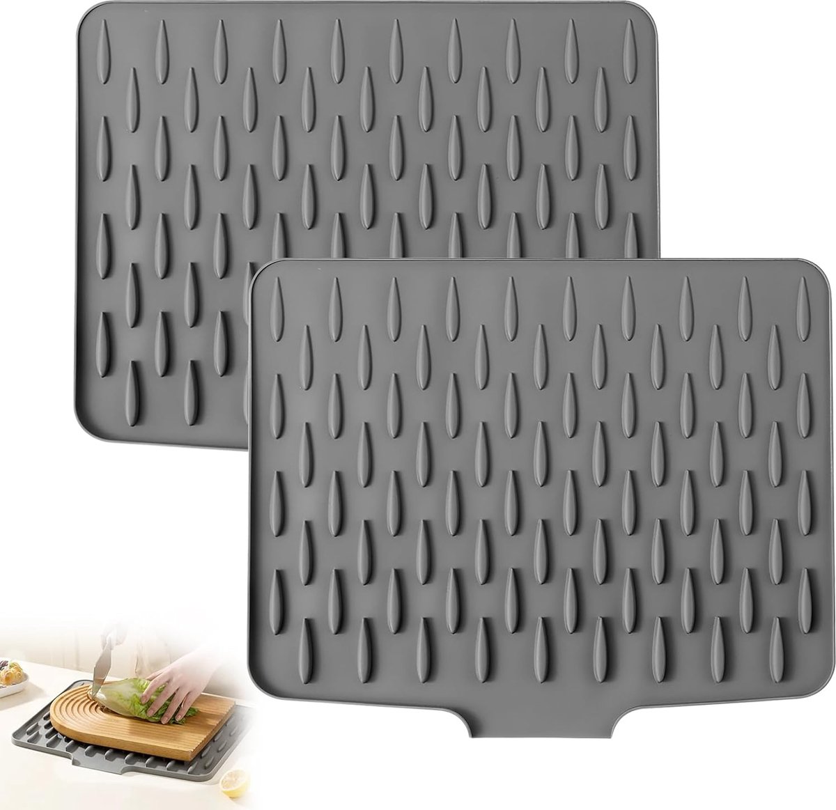 Vicloon Dish Draining Mat, Kitchen Draining Mat, Kitchen Draining Mat, Silicone, Pack of 2, 40 x 32 cm, Non-Slip Mat - ShopVlot