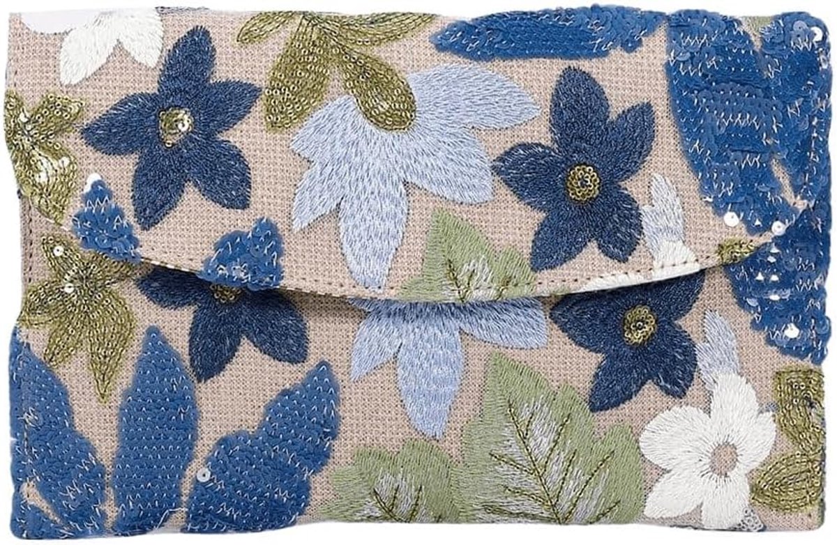 Dames bloemenborduurwerk pailletten avond clutch handtas parelmoer parels bloem schoudertas party bruiloft tas (blauw) - ShopVlot