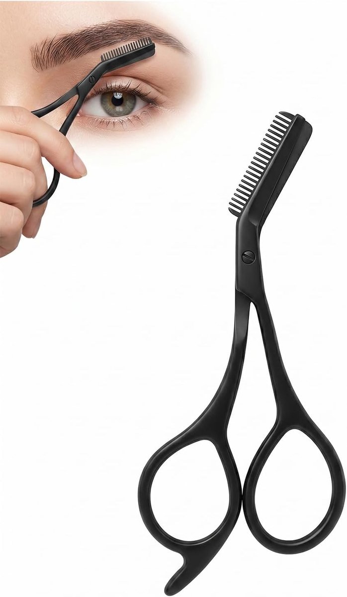 Eyebrow Scissors with Comb, 1 Piece Black Stainless Steel Eyebrow Scissors for Women and Men, Precise Cutting, Safe - ShopVlot