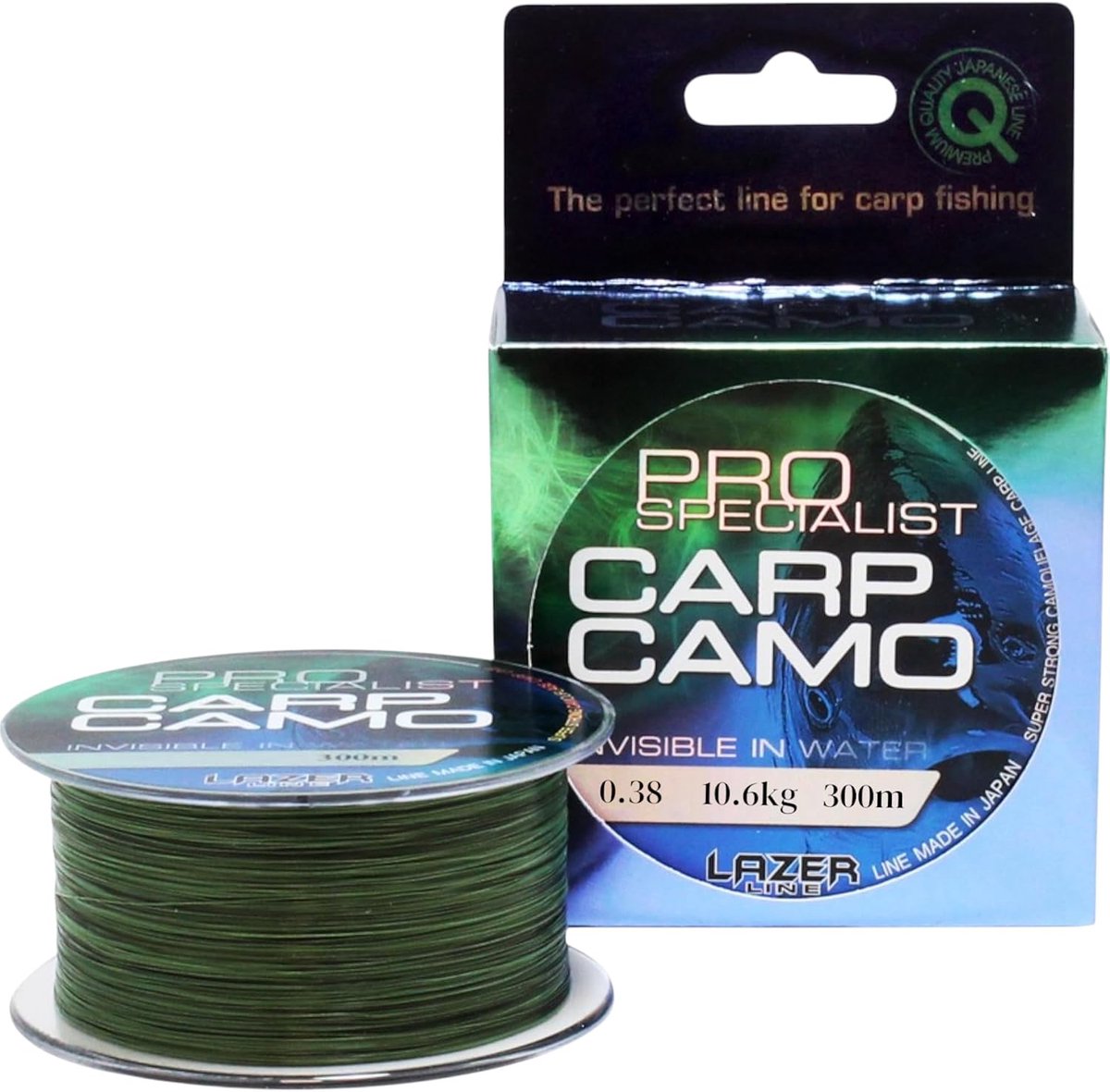CARP CAMO Monofil fishing line 300m diameter 0.38mm test 10.6kg - camouflage green-black cord - ShopVlot