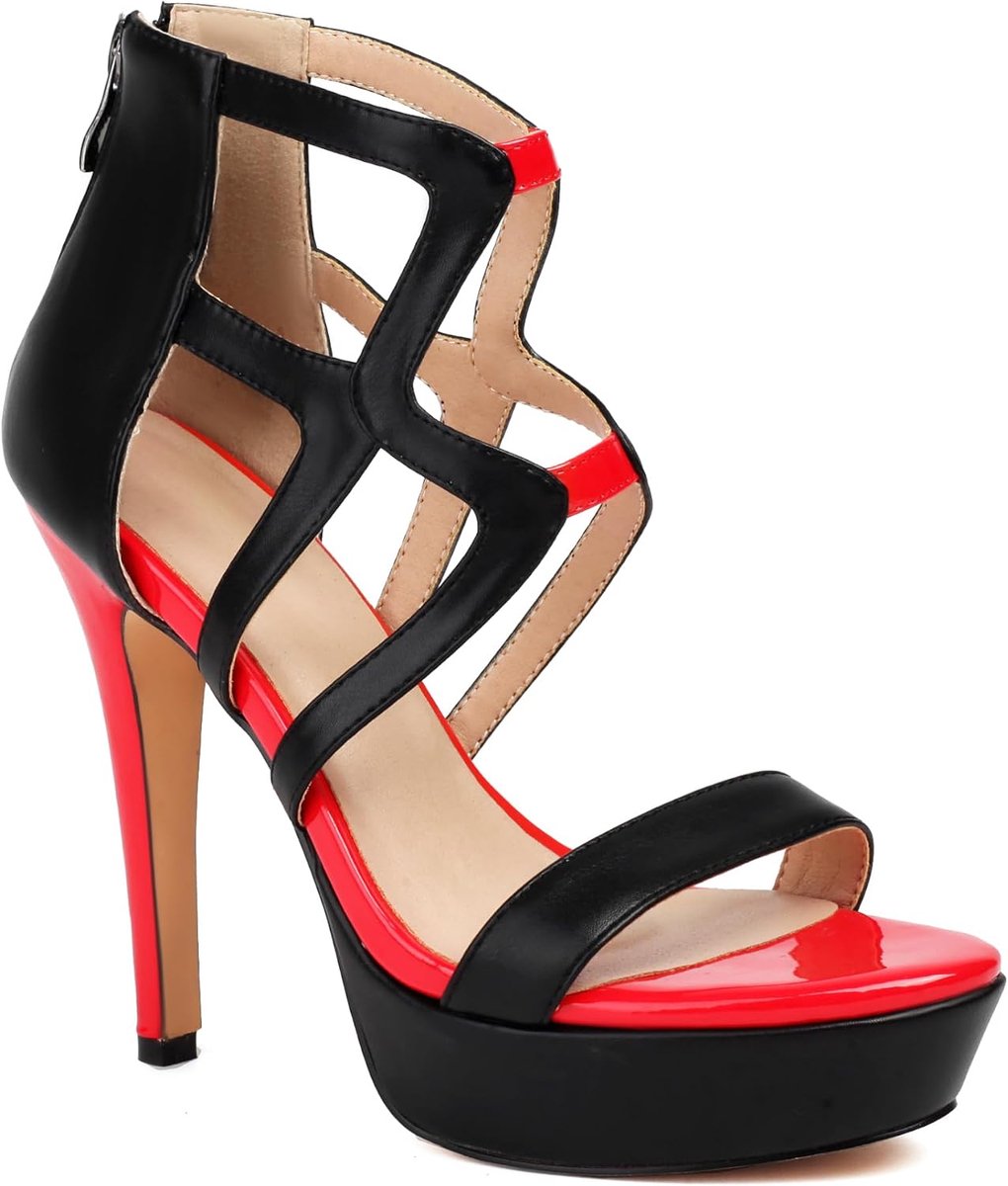 Feinlina Bapolee Sexy Evening Sandals Platform High Heels Fashion Open Toe Black Red Stiletto Heel Dress Party Shoes - ShopVlot