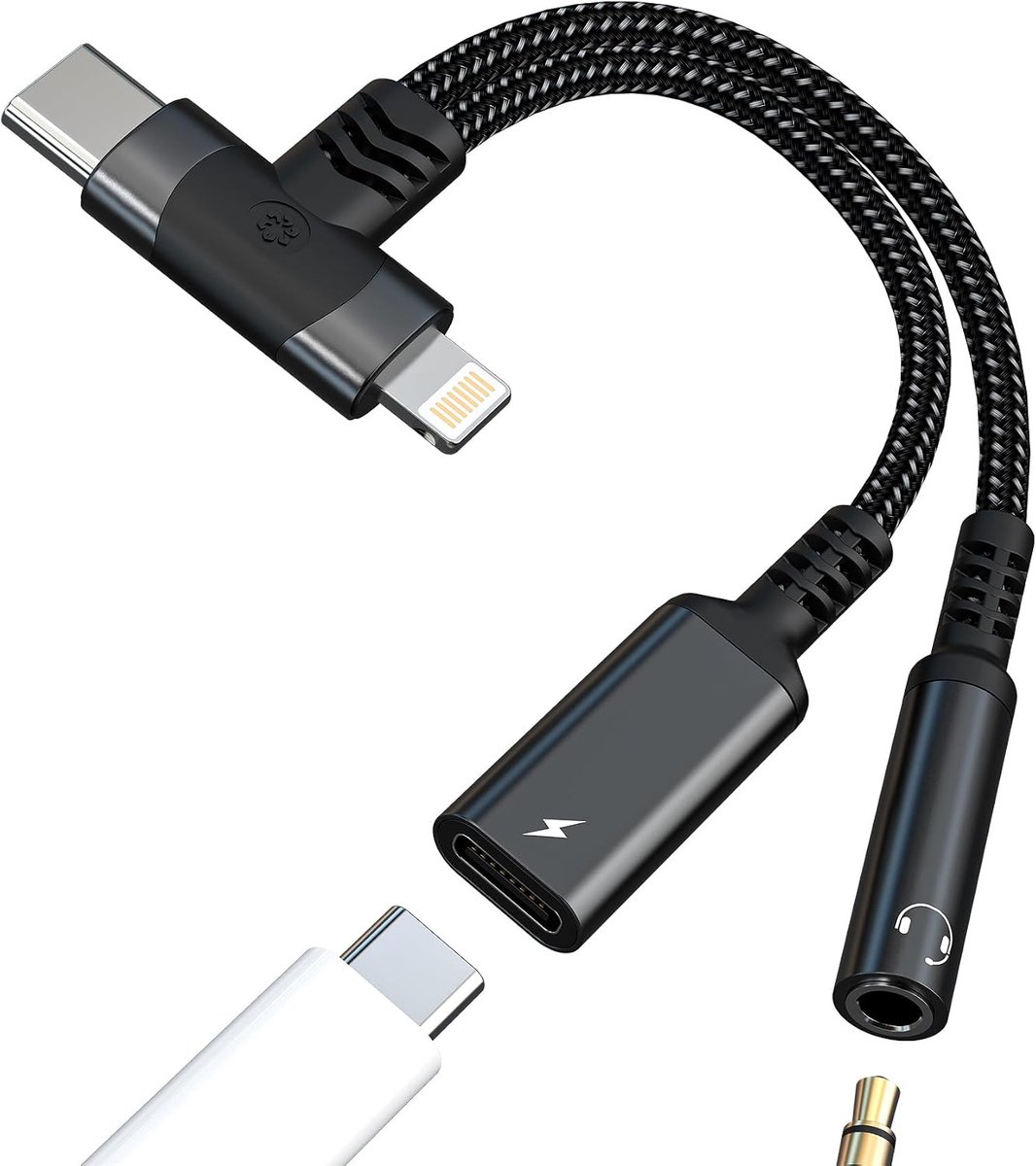 Lightning naar jack adapter USB C AUX hoofdtelefoonsplitter 3,5 mm kabel audio jack-adapter aansluiting stekker - ShopVlot