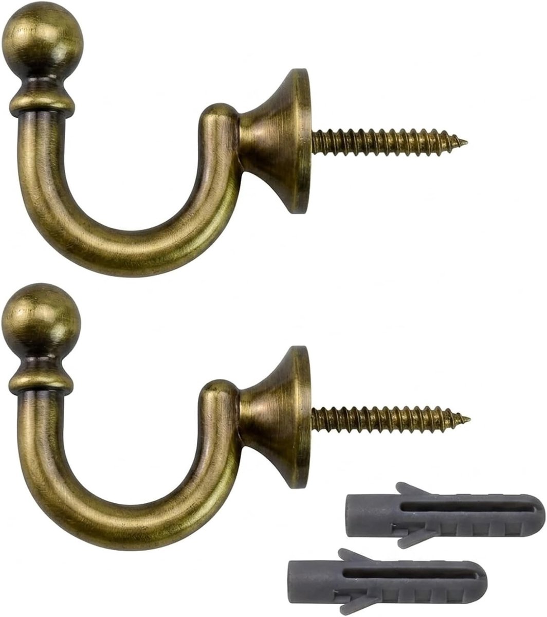 Wandgordijnhaken in vintage design, 2 stuks metalen gordijnhouders voor woonkamer en slaapkamer, 35 mm, bronzen afwerking, elegant en robuust