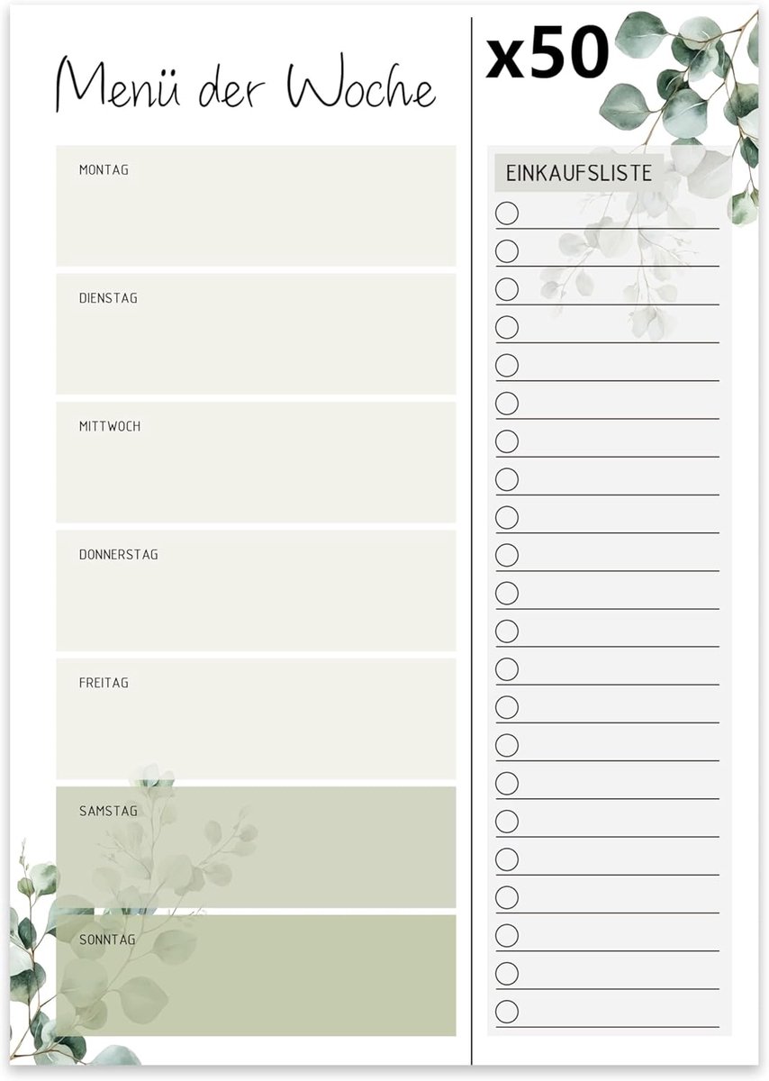 menu planner A5 - 50 weken - notepad met boodschappenlijst - ideaal voor gezinsmaaltijden - ShopVlot