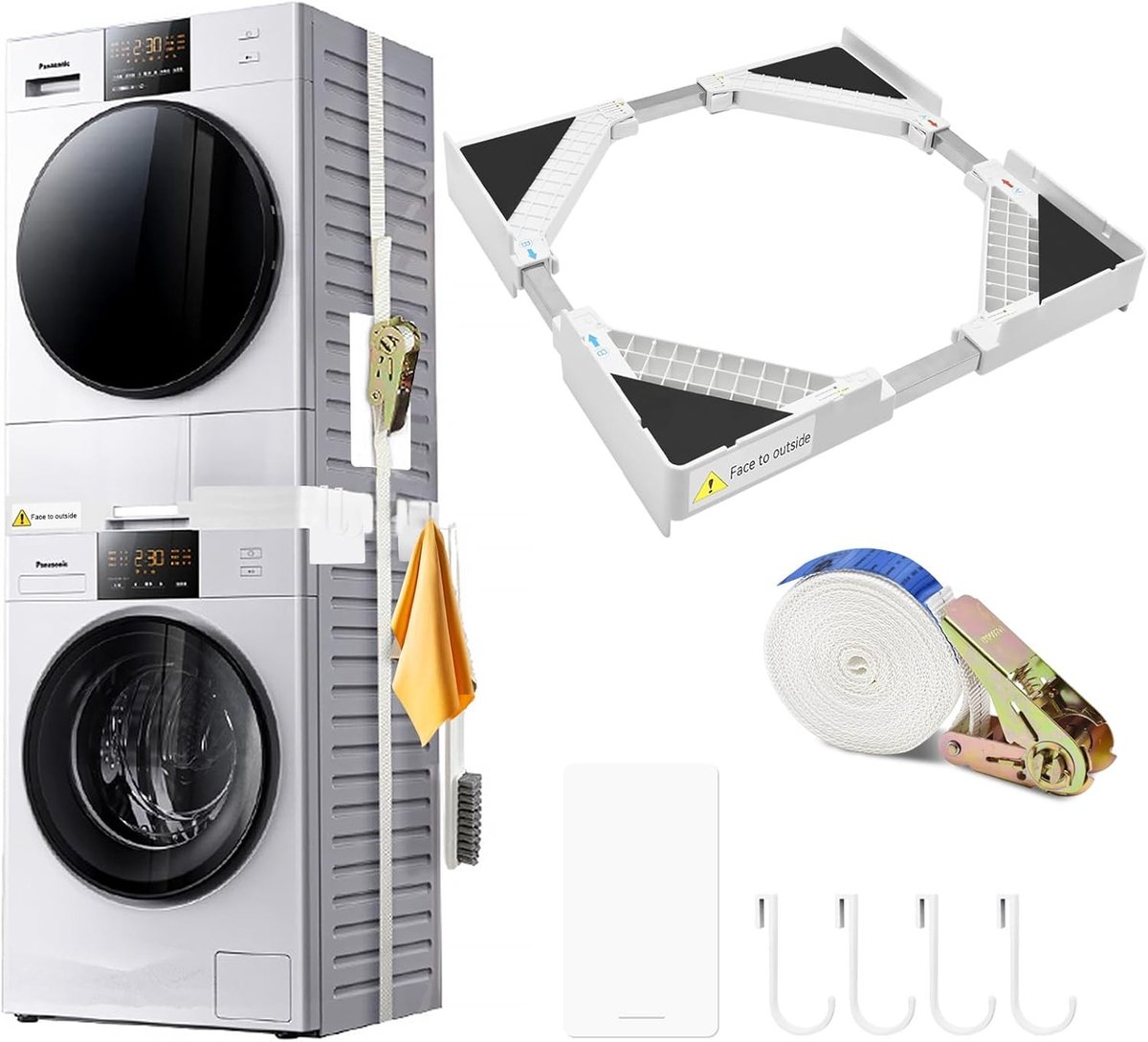 Tussenbouwframe Droger Wasmachine - Wit - 44,5–70 cm - Universeel Verbindend Frame met Antislip Pads - Voor Wasmachines en Drogers