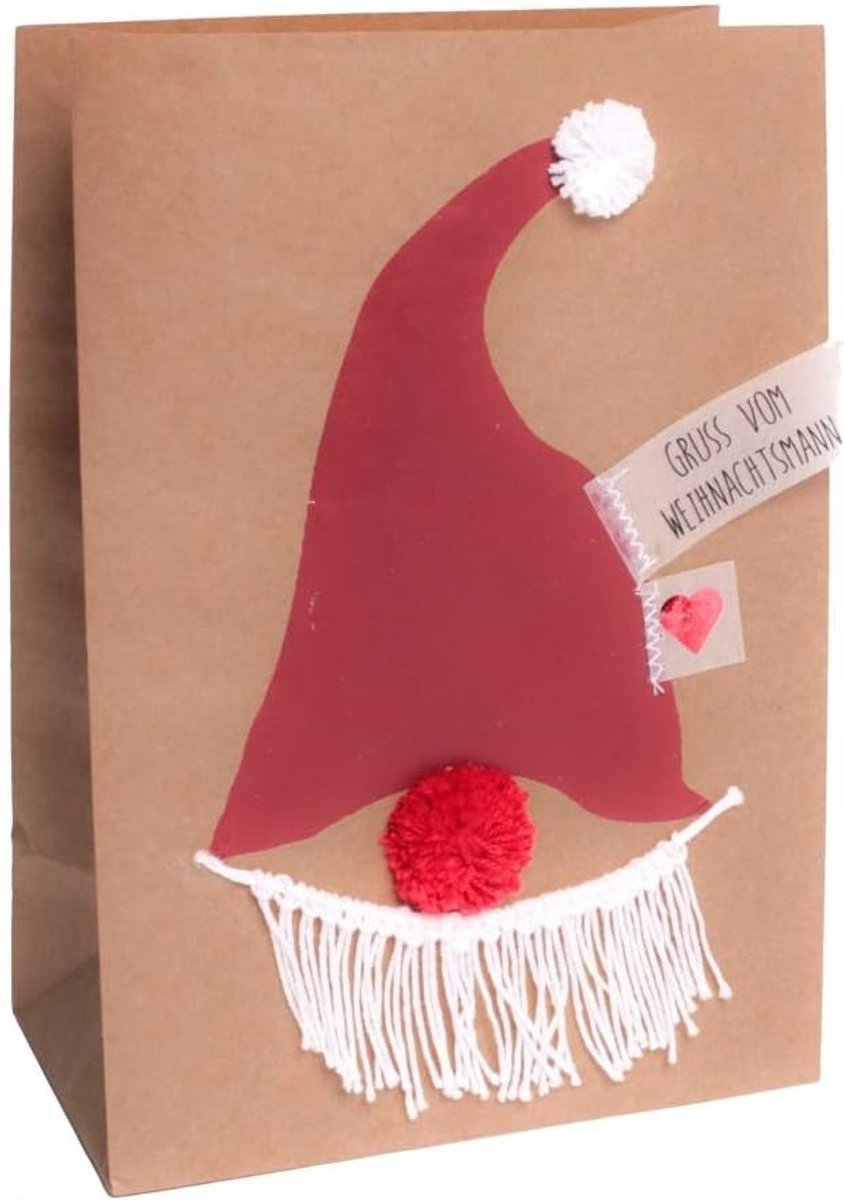 Pompomzak Santa 14 x 20 x 8 cm - winterthema - gezelligheid - perfect voor cadeaus - ShopVlot