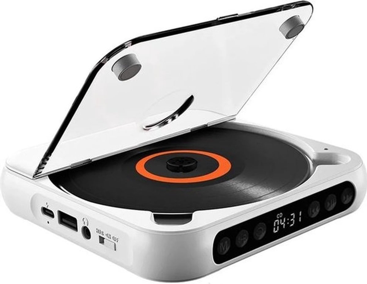 Draagbare Bluetooth-cd-speler met USB-C-snelladen – ultradun en compact – ondersteunt MP3/WMA-formaten – geschikt voor zowel reizen als thuisgebruik – wit