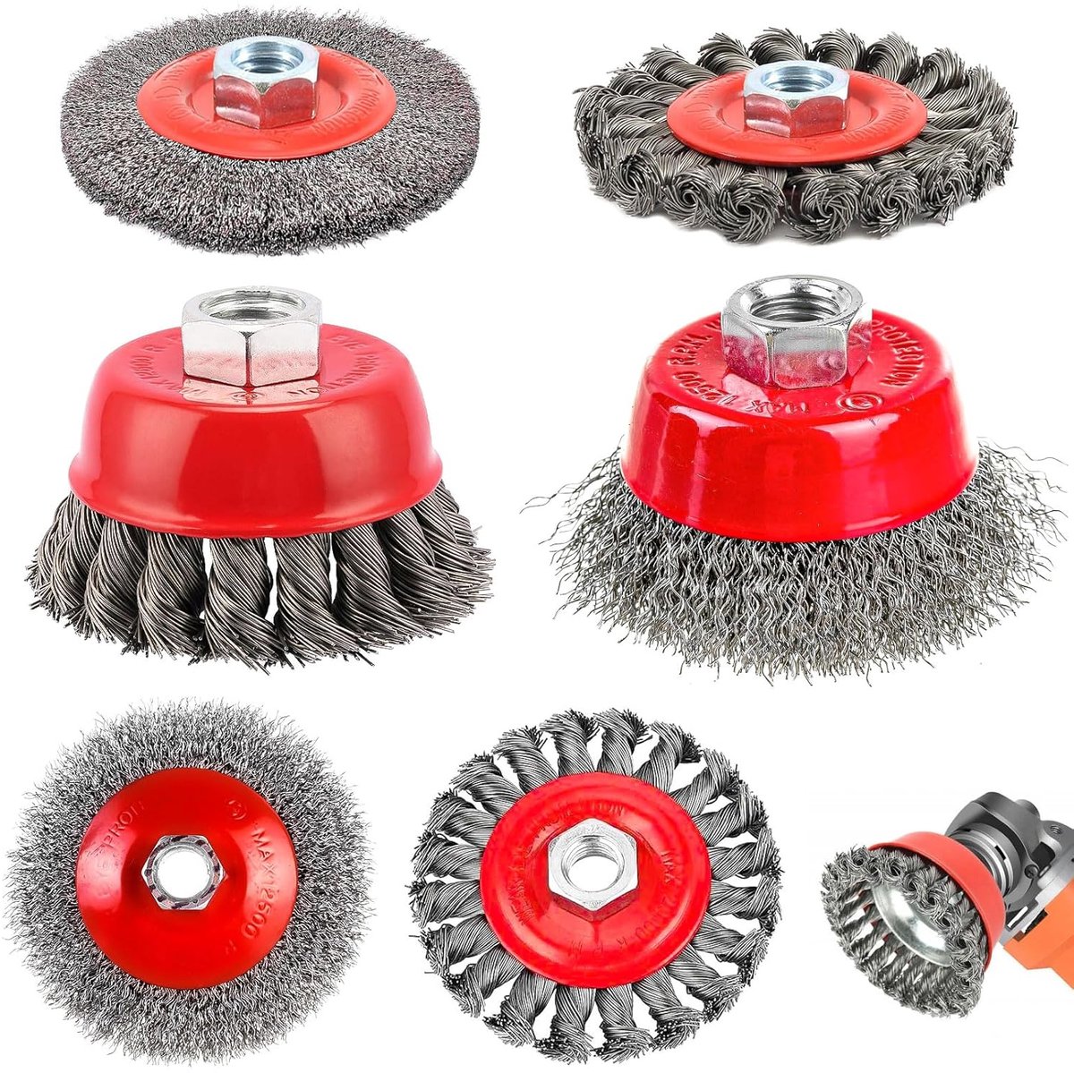 Draadborstel set van 6 - M14 x 2 potborstel - staal - ideaal voor reinigen en slijpen - ShopVlot