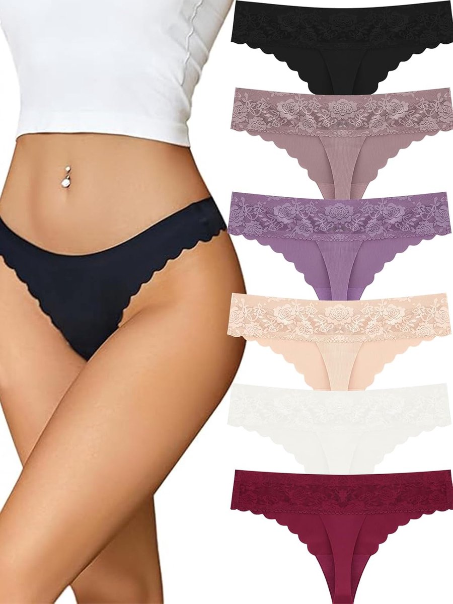 Dames Thong - Seamless Tanga - Sexy Kant - Comfortabele Ondergoed Set van 6 S-XL - ShopVlot