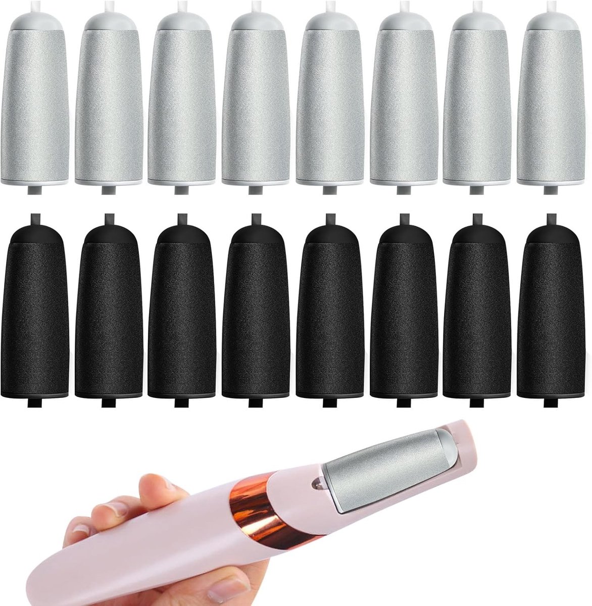 Vervangende Rollers voor Elektrische Voetroller - Universele Compatibiliteit - 16 Stuks - Roestvrij Staal en Polypropyleen - Voor Pedicure
