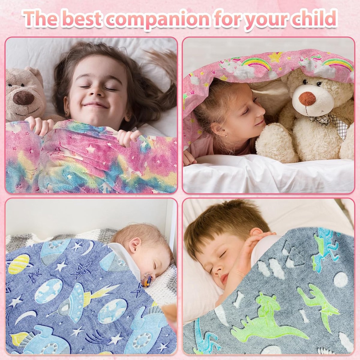 Cuddly Blanket for Children, Unicorn Dinosaur Space Cuddly Blanket, Light in the Dark, Warm Blanket, Fluffy Blanket - ShopVlot