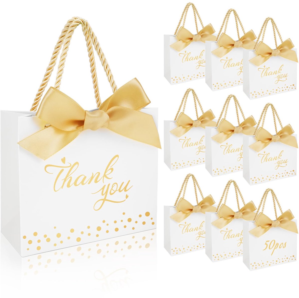 50 stuks Thank You geschenkzakjes van papier met handgrepen en gouden lint - ShopVlot