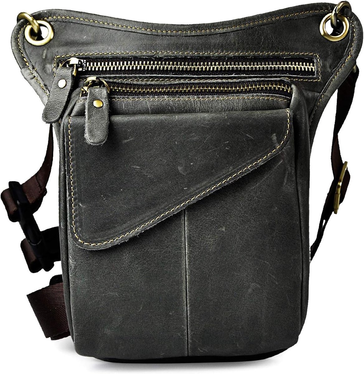 Le'aokuu Men's Leather Bicycle Staille Fanny Pack Fanny Pack Leg Bag Over The Bag 211-3 - ShopVlot