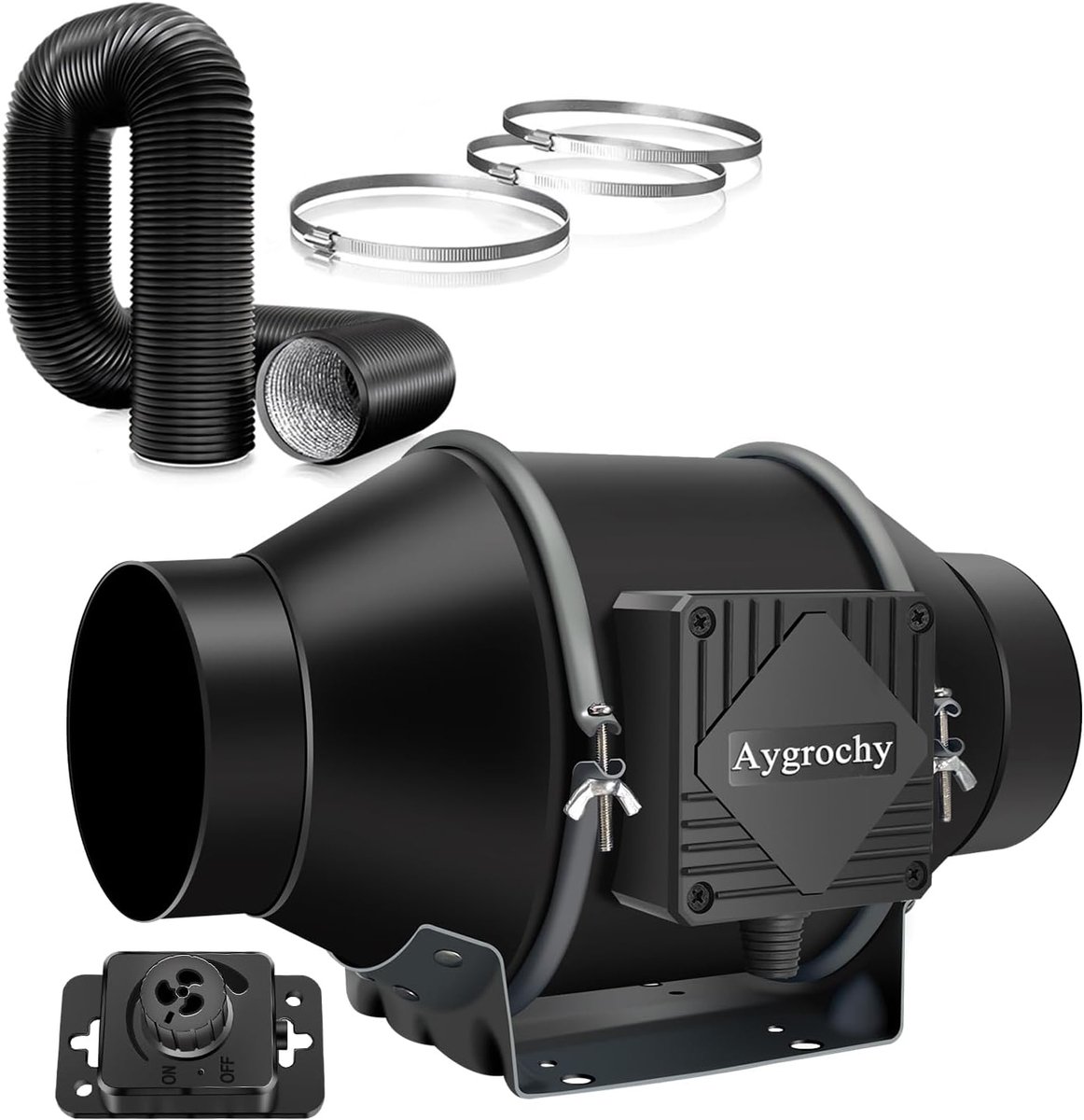 Aygrochy Afvoerluchtset, 100 mm, draaistroom, EC-motor, buisventilator, complete set, ventilatieset met - ShopVlot