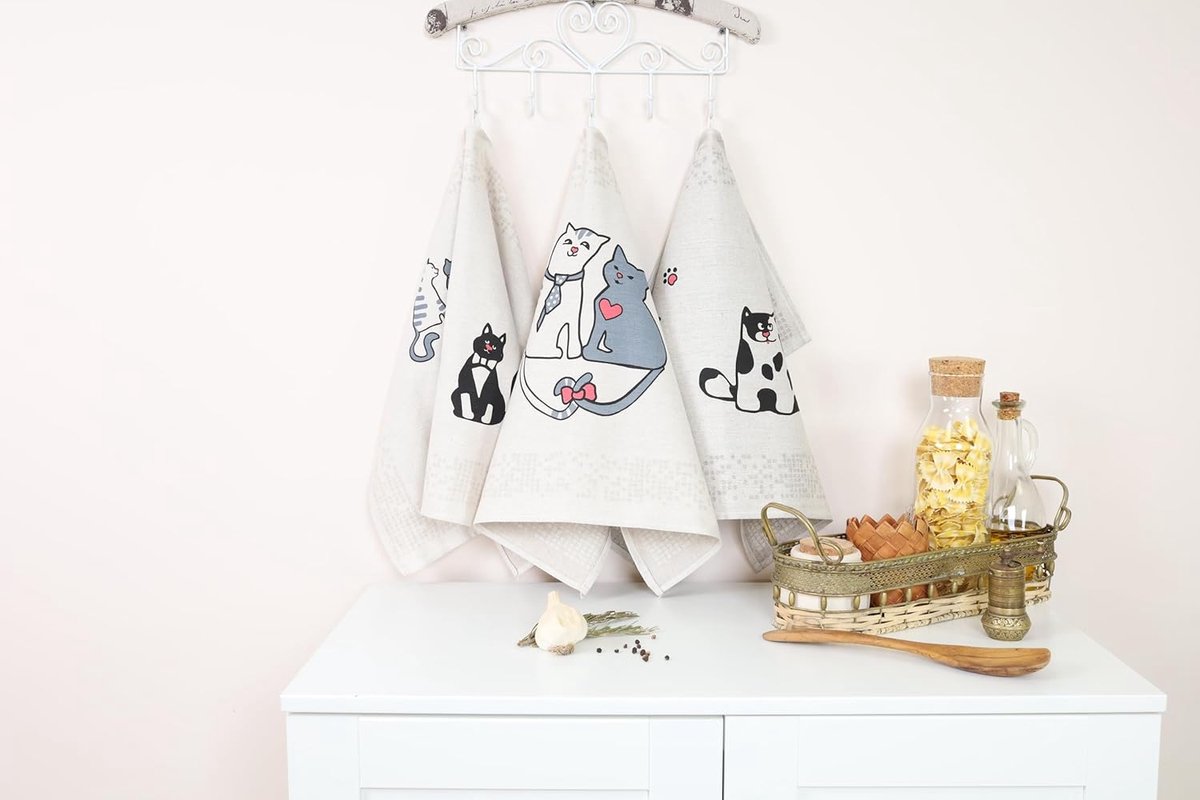 Set of 3 tea towels, half linen 46 x 60 cm, kitchen towels, small towels made of 60% linen, 40% cotton, towel with - ShopVlot