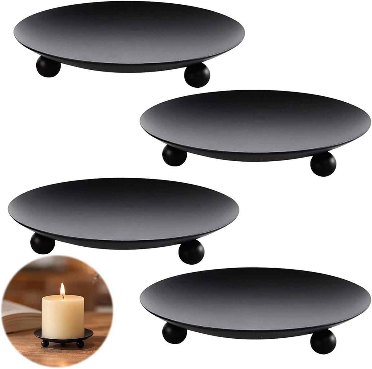 Candlestick, 4 Pieces, Black, 6.8 cm, Pillar Candle Holder for Festive Table Decorations - ShopVlot