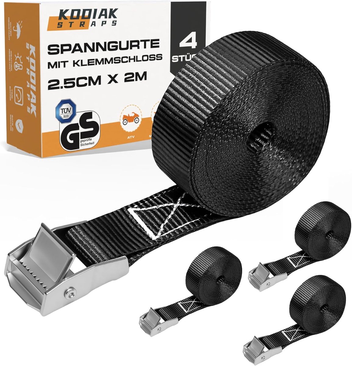 4 Pieces Ratchet Straps 2 m x 250 kg with Cam Clasp - 25 mm Lashing Straps for Bicycles, Luggage & Transport - ShopVlot