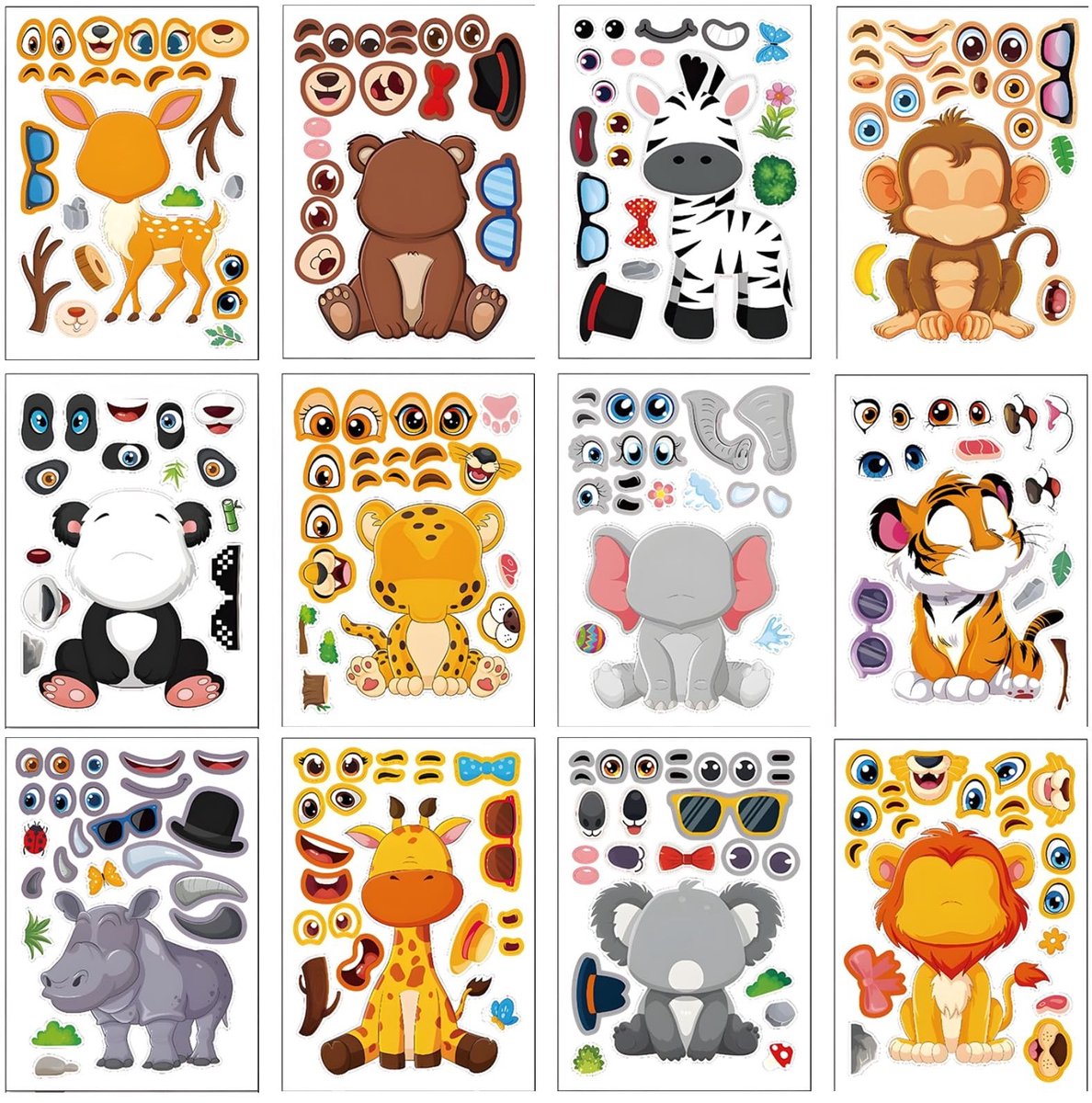 Solidchoice - Dierenstickers voor DIY Handwerk, 24 Stuks in 12 Verschillende Patronen