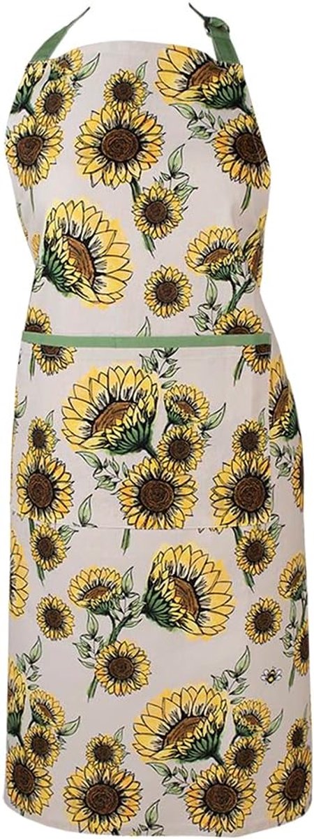 Clayre & Eef Kitchen Apron 70x85 cm Beige Yellow Cotton Sunflowers BBQ Apron, Beige Yellow - ShopVlot