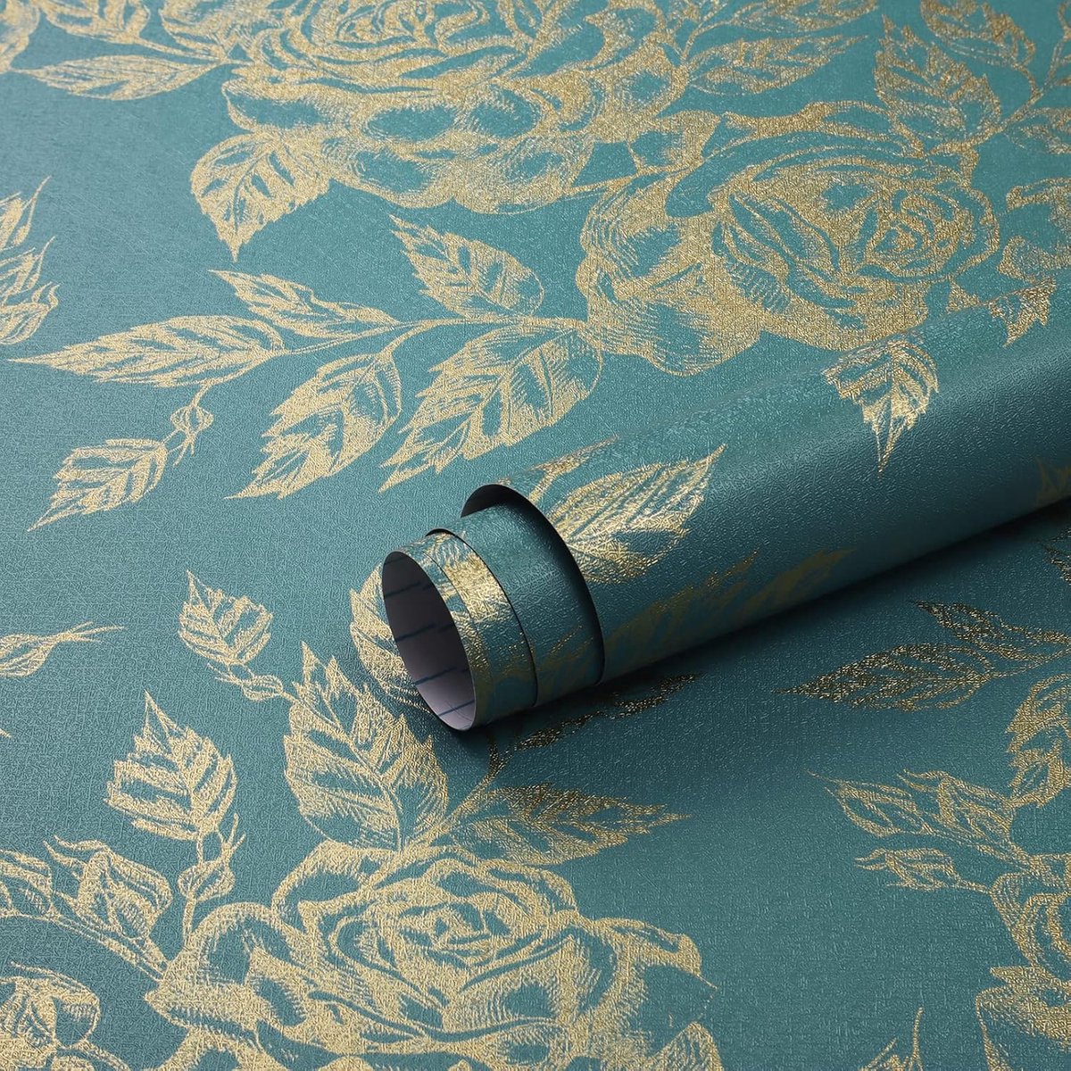 Self-Adhesive Wallpaper Green Floral Wallpaper 44cm x 3m Gold Wallpaper Furniture Film Wall Wallpaper Vinyl Waterproof - ShopVlot