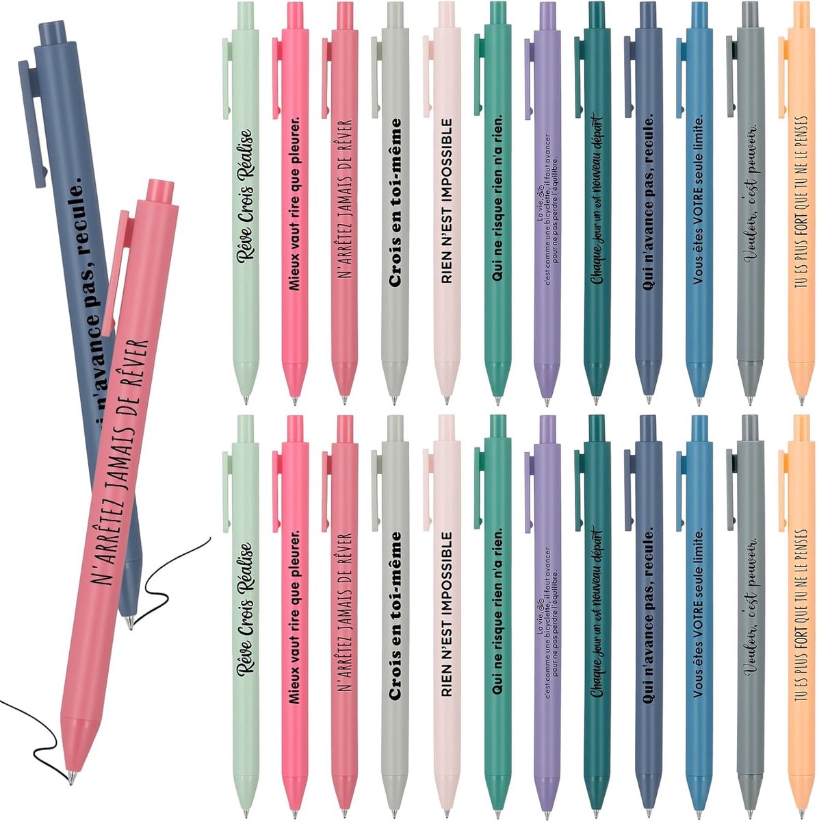 48 stuks motiverende balpennen met intrekbare navulverpakking, bedrukt, inspirerende citaten, cadeau voor collega's - ShopVlot